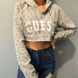 Vintage Grey Guess Cropped Star Hoodie 